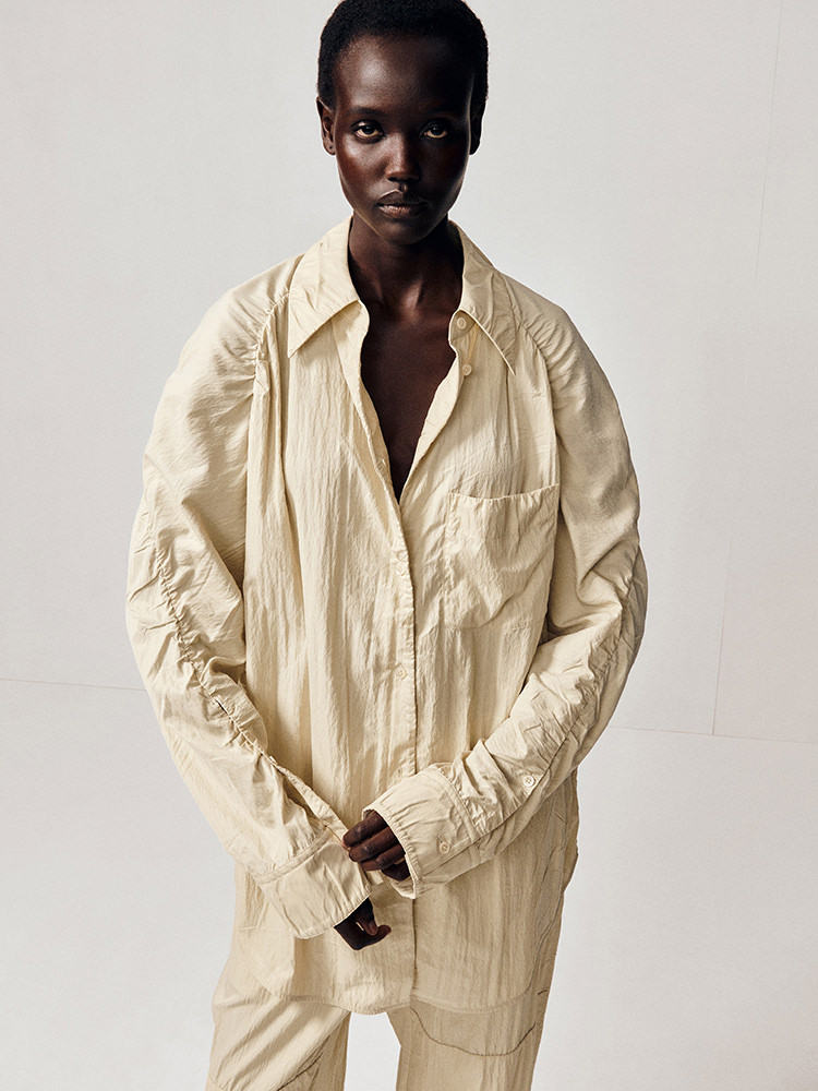 しわ加工 シルクシャツ